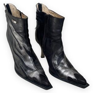 New Rock Malicia Ankle Boots Black Silver Flame Rare Size 41